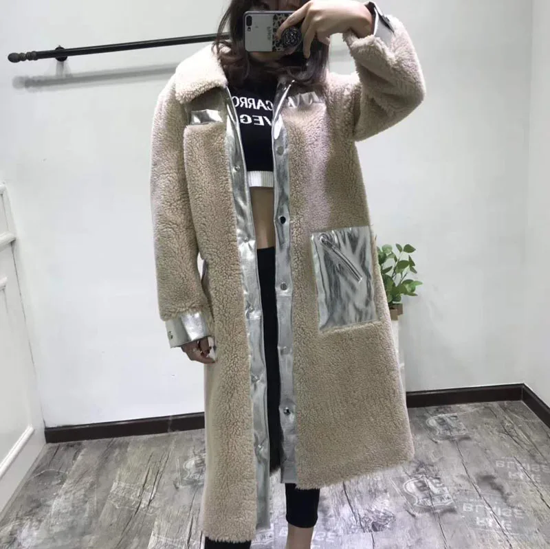 Long coat women winter sheep fur coats 2019 real price wool parka plus size jacket Korean pink overcoat sheep shearing jackets