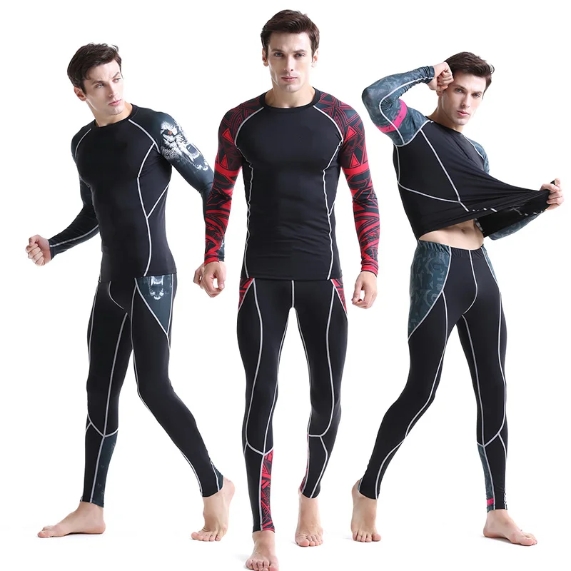

mens compression tights Shirts leggings 2 piece tracksuit men union suit running thermal underwear base layer MMA Clothing 4XL