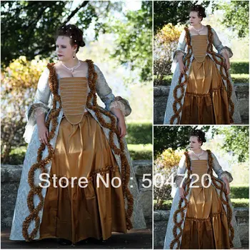 

19 Century Gold Civil War Southern Belle Gown evening Dress/Victorian Lolita dresses/scarlett dress US6-26 V-291