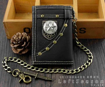 

Mens Boys Trifold Star canvas Wallet Coins Purse With Jeans Pants Chain Gift