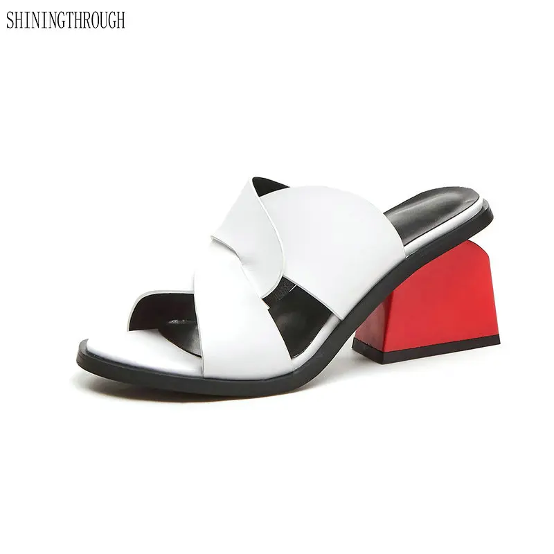 

2019 Women Platform slippers Cow Leather High Heels shoes woman Summer Female Rome Style Casual Shoes Woman New Sandals