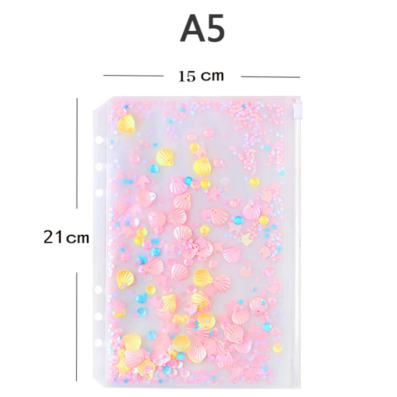 Прозрачный ПВХ держатель для карт A5 A6 папка для файлов розовый милый Блестящий ломтик сумка на молнии сумка дневник планировщик сумки для хранения Kawaii поставки - Цвет: A5 Storage Bag