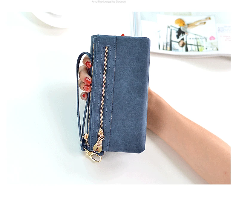 High Capacity Fashion Women Wallets Long Dull Polish PU Leather Wallet Female Double Zipper Clutch Coin Purse Ladies Wristlet