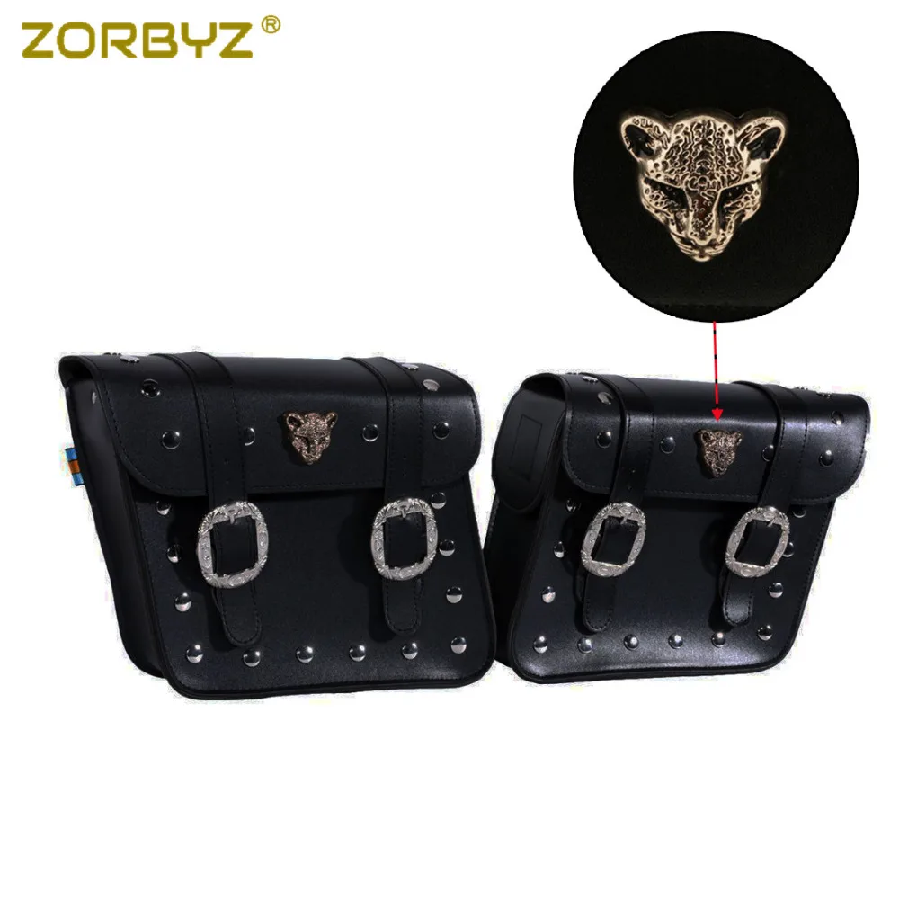 

ZORBYZ Motorcycle Black Artificial leather leopard Saddle Bag Pouch Laugge Bags For Harley Honda Universal