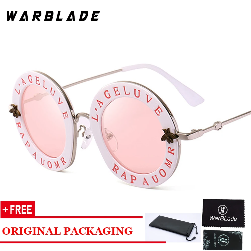 round sunglasses women WarBLade Retro Round English Letters Little Bees Sunglasses Fashion Brand Designer Metal Frame Sun Glasses Women Shades Oculos women's sunglasses Sunglasses