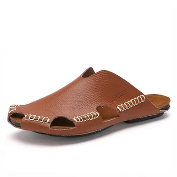 

Fashion Men Slippers Soft Leather Summer Slippers Men