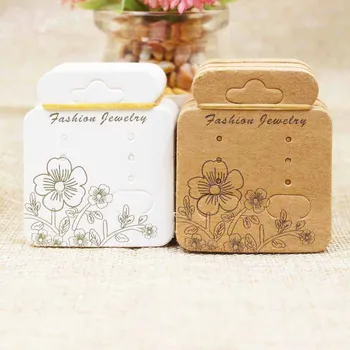 

500PCS pretty cute flower design earring products card white/ kraft stud earring jewelry paper tag card 5.7*4.90cm