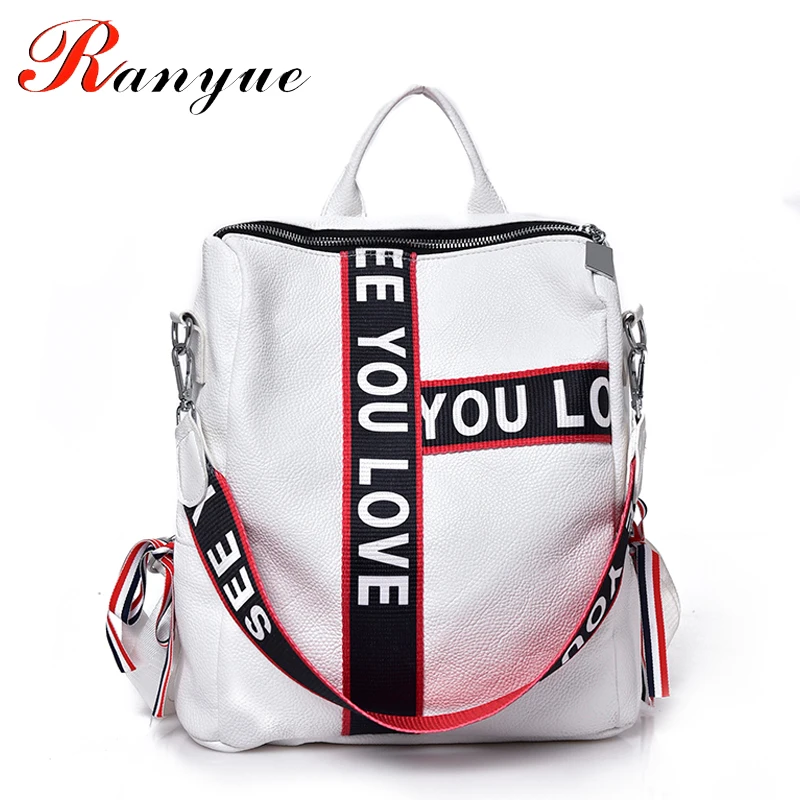 

RANYUE Backpack Women Leather School Bags For Teenage Girls Colorful Daypack SchoolBag Leather Shoulder Bags Sac A Dos FEmme