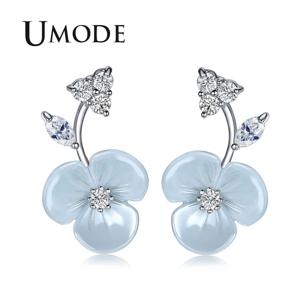

UMODE Trendy Flower Stud Earrings for Women Fashion Round and Marquise CZ Crystal White Gold Color Pendientes Orecchini AUE0371