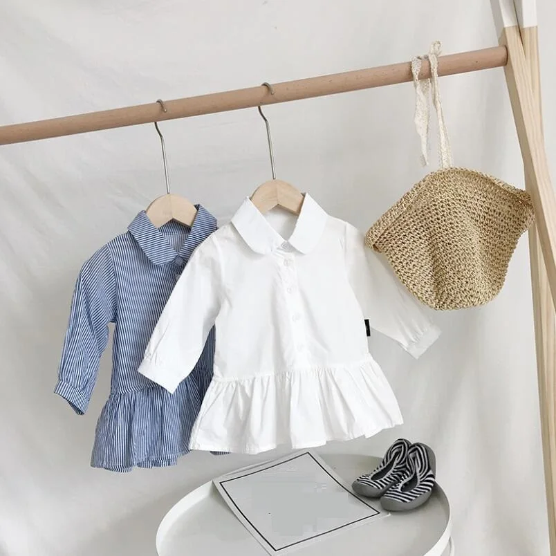 

Baby Infant Toddler Tops Girls Blouse Winter Spring Fall Shirts Kids Long Sleeve White Striped Blouses Cotton Children Clothes