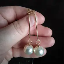 Корейские длинные висячие серьги с искусственным жемчугом для женщин, Круглый геометрический золотистый металл, африканские свадебные серьги EB478