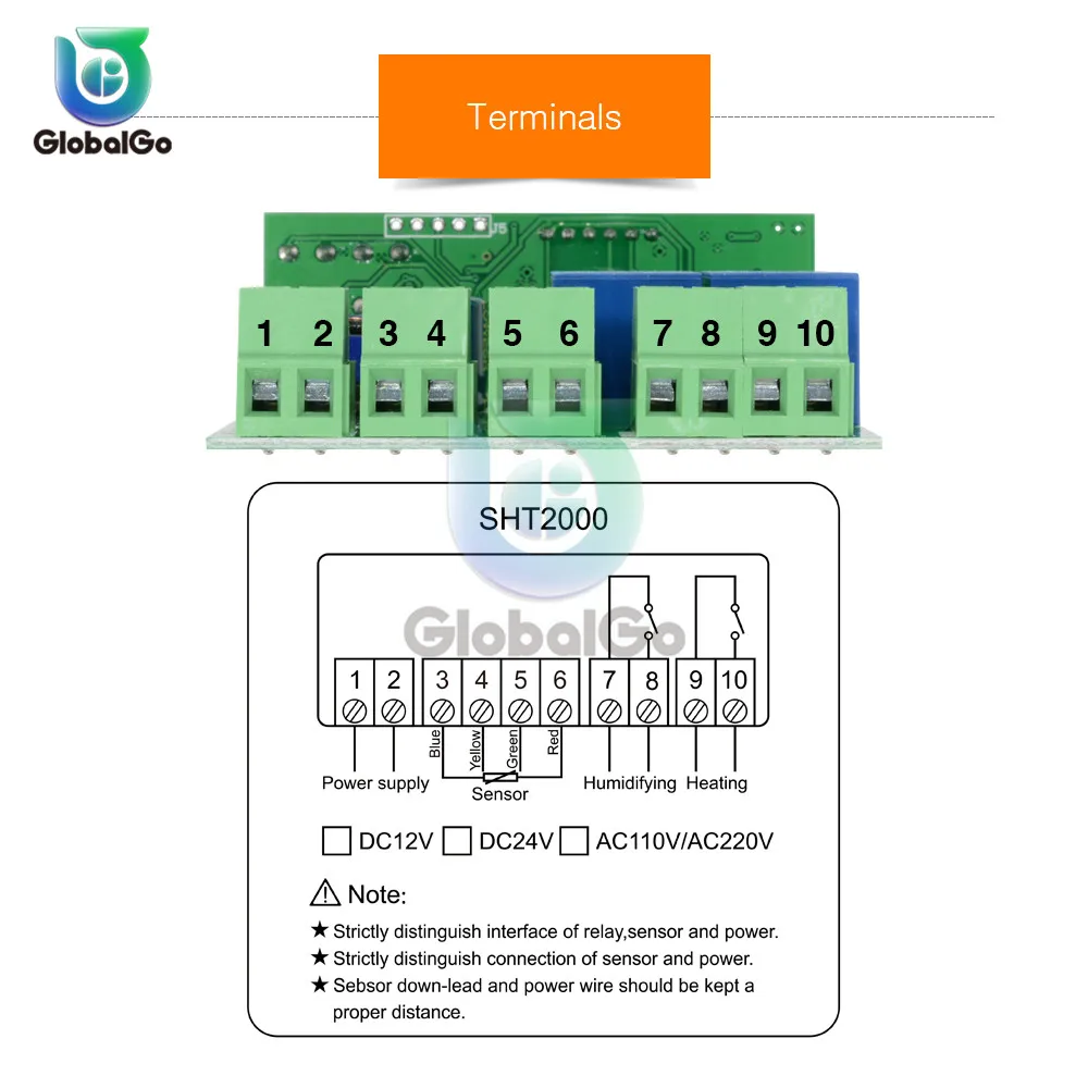 SHT2000 цифровой, температурный регулятор влажности воздуха термостат гумидистат термометр AC 110 V 220 V DC 12 V-72 V 24 V 48 V 10A