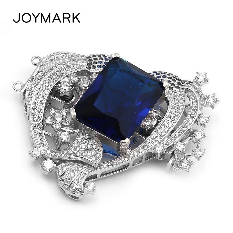 

Sterling Silver Micro Pave Zircon Royal Blue Crystal 2 Strands Heart Shape Stars Bayonet Clasp For Pearl Necklace SC-CZ022