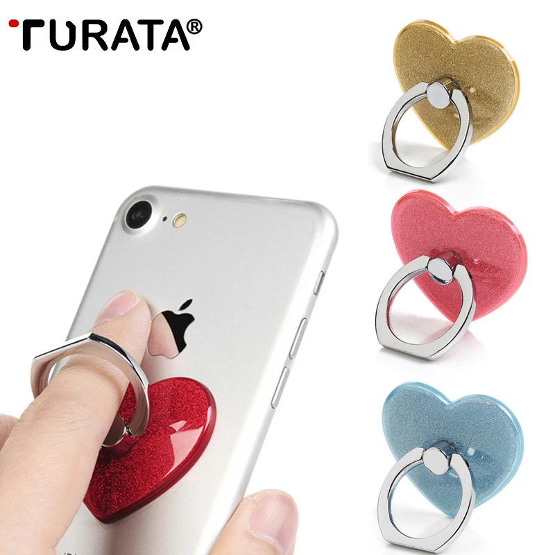 TURATA 360 Degree Finger Ring Heart Diamond Ring Mobile Phone Smartphone Stand Holder For iPhone 7 Samsung HUAWEI Car Mount Grip