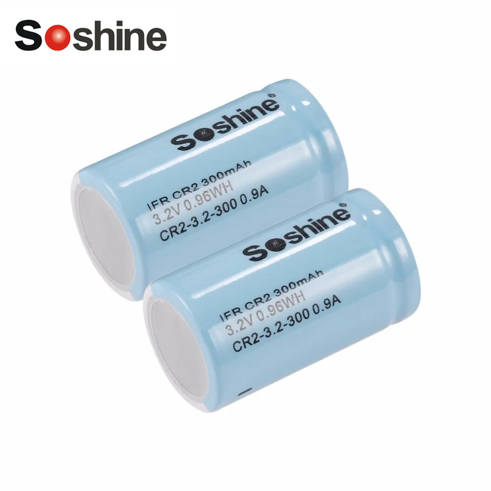 Soshine 2 шт ППП CR2 300 mAh LiFePO4 Перезаряжаемые батарейки 3,2 V 0.96WH 0.9A с коробкой батареи