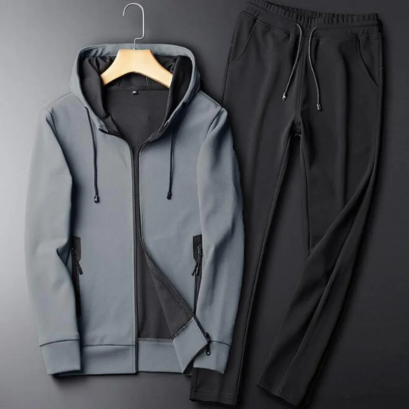 

Men's Outdoor Jogging Sports Full-Zip Jacket Set Solid Color Two Piece Athletic Sweat Suit Camping Hiking Winter Tracksuit