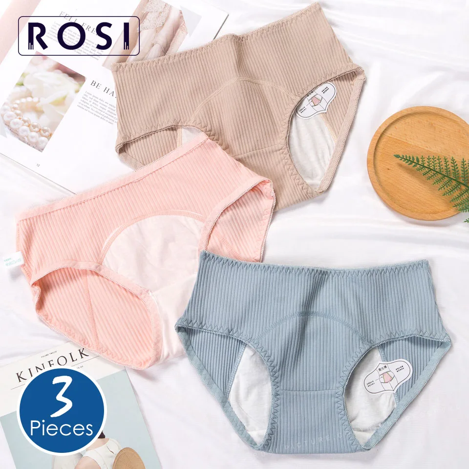

Women Menstrual Panties Leak Proof Physiological pants Cotton Breathable Underwear Female High Waist Seamless Briefs 3Pcs ROSI