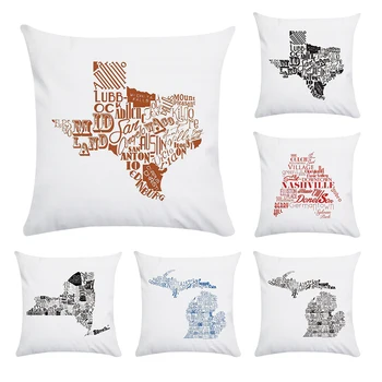 

America Style Lettr Map Printed Cushion Cover polyester Pillow Case Cushion Cover for Home Sofa Car CR140