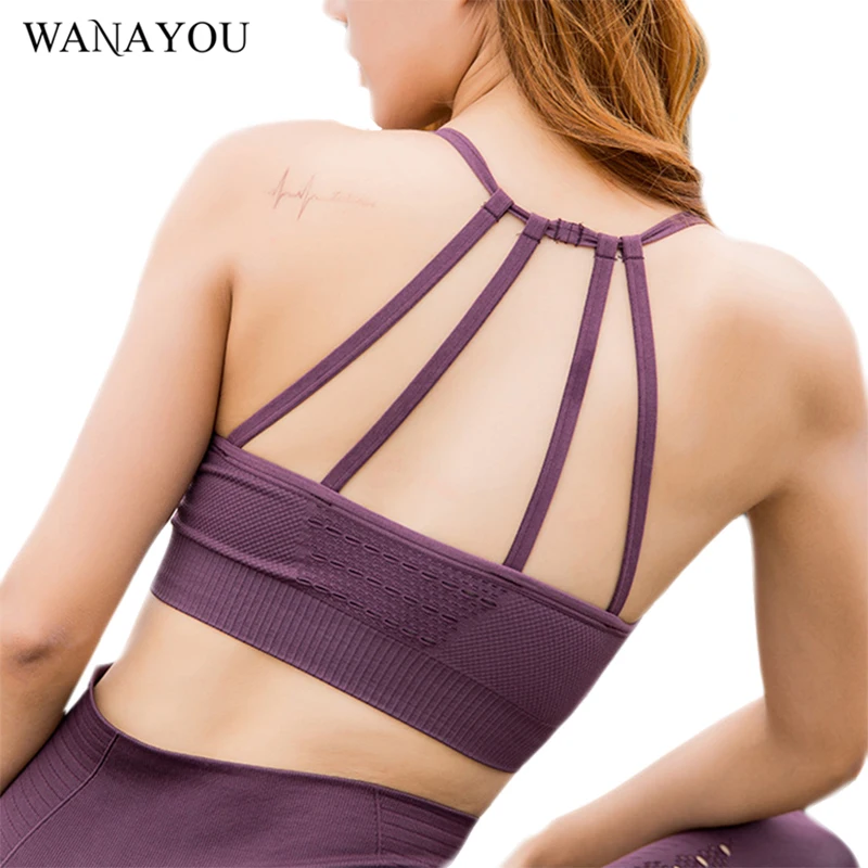 WANAYOU Green Shockproof Backless Sport Bra For Women Breathable Push