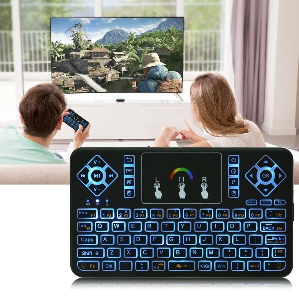 

CHYI Wireless Mini Keyboard Ergonomic 2.4G 1600DPI USB Receiver Touch Pad Mouse BT Keypad Rechargeable Battery Colorful Backlit