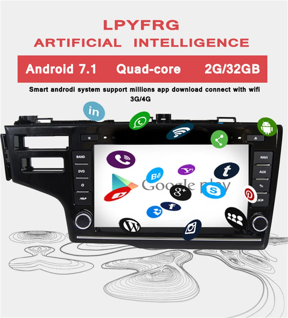 Discount 8 inch Brazil 1024*600 Tape Recorder Android 7.1 Fit HONDA FIT  2014 -17  Car DVD Player Navigation GPS Radio Stereo Head unit 4