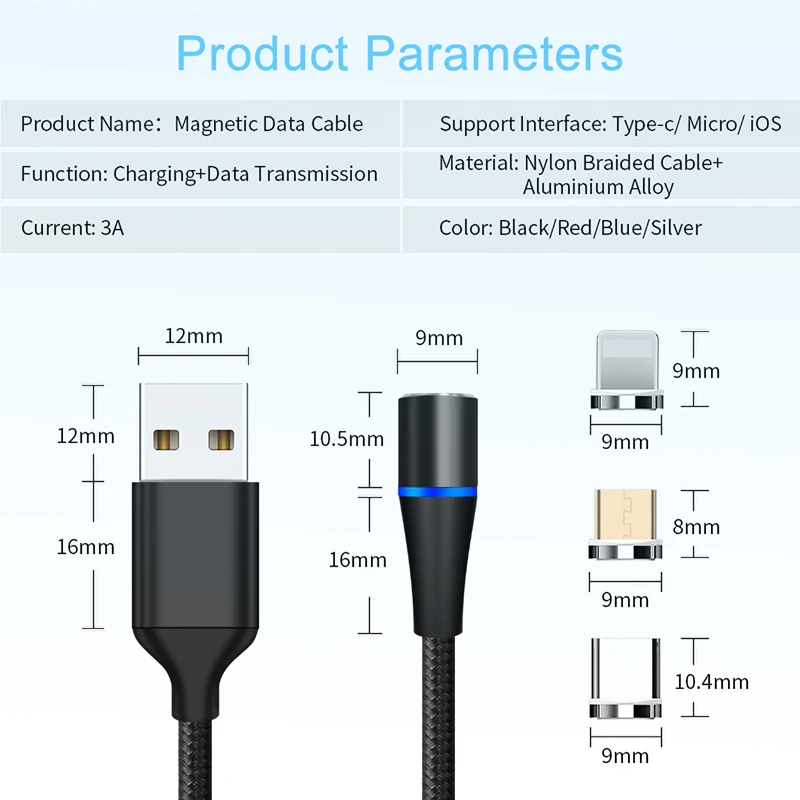 Магнитный USB кабель 3A Быстрая зарядка для iPhone XR X 7 магнитное зарядное устройство Micro USB кабель для передачи данных для huawei samsung S8 USBC type C провод
