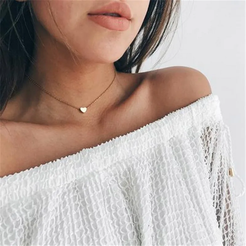 

MDNEN Simple Exquisite Versatile Heart-shaped Necklace Clavicle Chain Silver Necklace For Women Wedding Engagement Jewelry