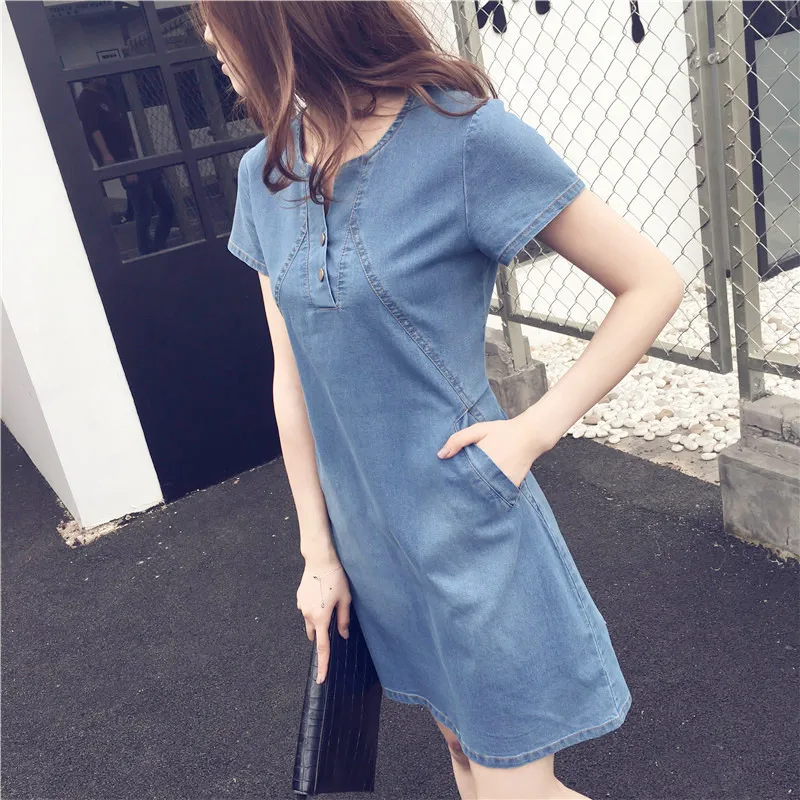 Fashion Denim Dress For Women 2019 New Summer Korean Casual Jeans Dress With Button Pocket Sexy Denim Mini Dress Plus Size 5XL Fashion Denim Dress For Women 2019 New Summer Korean Casual Jeans Dress With Button Pocket Sexy Denim Mini Dress Plus Size 5XL