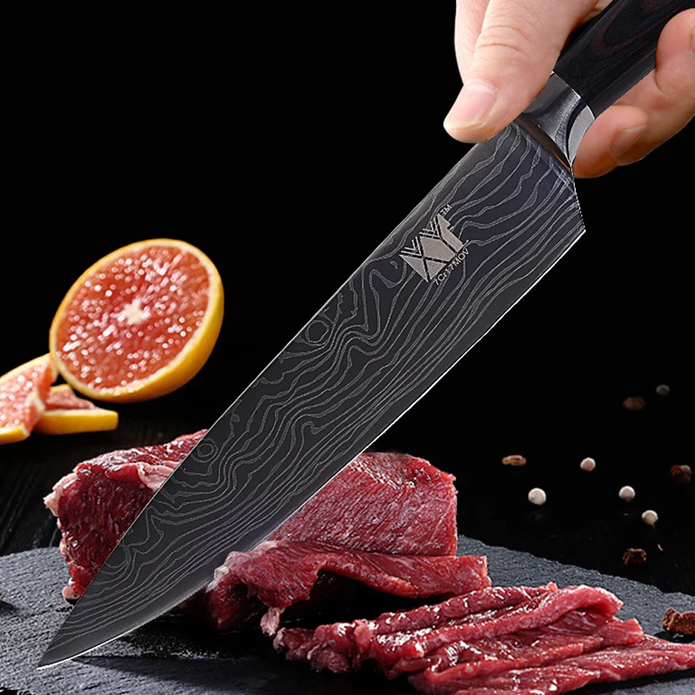 XYj кухонные ножи из высокоуглеродистой нержавеющей стали 7Cr17 нож из дамасской стали с узором из вен кухонные инструменты 3,5, 5,5, 7,8, 8 дюймов 6 шт. в комплекте