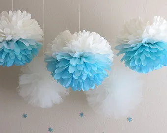 Frozen Pom Poms / Frozen Party / Frozen Decorations / Winter Wonderland /tulle Pom Poms / Blue Frozen Pom Poms / Frozen Party / Frozen Decorations / Winter Wonderland /tulle Pom Poms / Blue