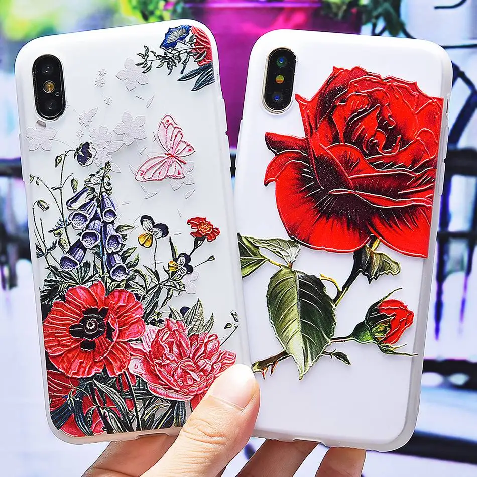 3D Silicone Relief Floral Case For iPhone XS Case For iPhone 2018 XS Plus Soft TPU Flower Matte Case Cover Phone Cases On        (33)