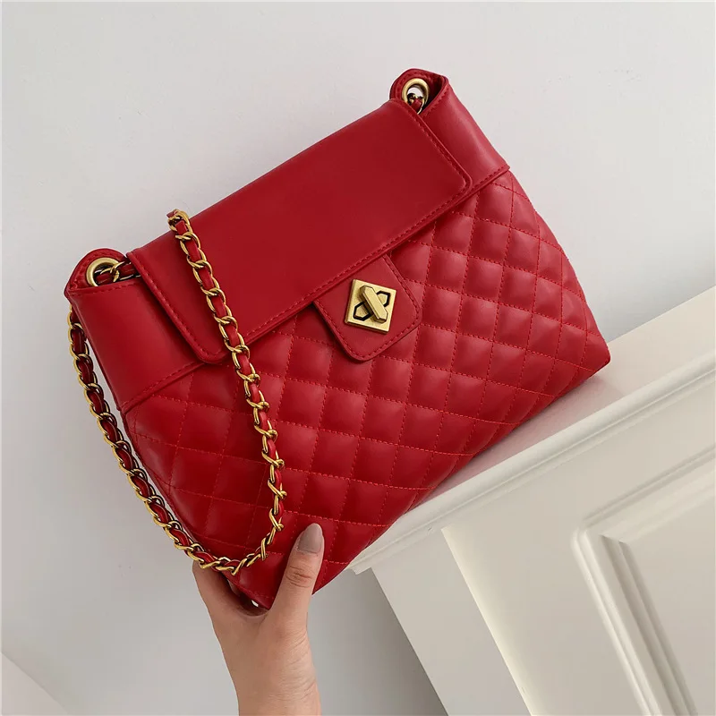 

Large Plaid Women Shoulder Bag Lock Square Handbag Female 2019 Summer New Girl Chain Crossbody Bag Famous Brand Messenger Bag