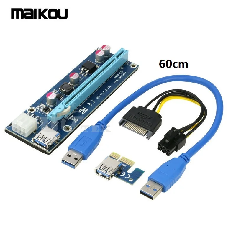 

Maikou 006C PCI-E 1x to 16x Extender Riser Card USB 3.0 6Pin SATA for BTC Mining