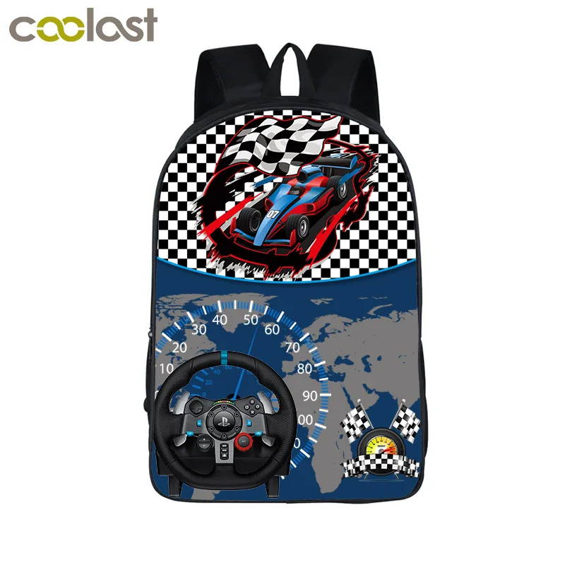 Рюкзак с рисунком гоночного автомобиля для мальчиков и девочек, 16 дюймов, Подростковый Школьный рюкзак, рюкзак для студентов, мужской рюкзак для ноутбука - Цвет: 16saiche08