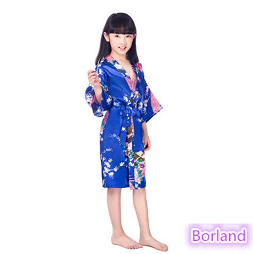 Детские пижамы для девочек шелковые халаты с цветочным принтом г., модная одежда для сна с цветочным принтом для младенцев детская Домашняя одежда ночная рубашка От 2 до 14 лет, PJ11 - Цвет: Blue