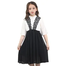 Подростковая одежда для девочек 10, 12, 14, 16 лет, черно-белое детское летнее платье Лоскутные Платья для девочек, шифоновые свободные платья принцессы