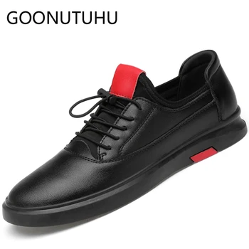 

2019 new fashion men's shoes casual genuine leather male flat sneakers white black shoe man nice platform shoes for men hot sale
