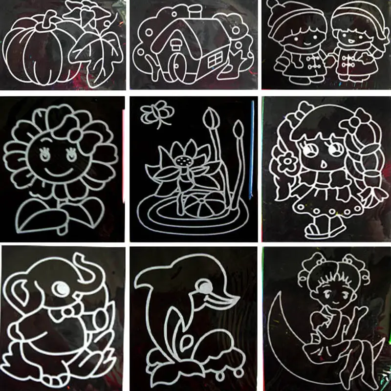 2017 10pcs/lot Two in one Magic Color Scratch Art Paper