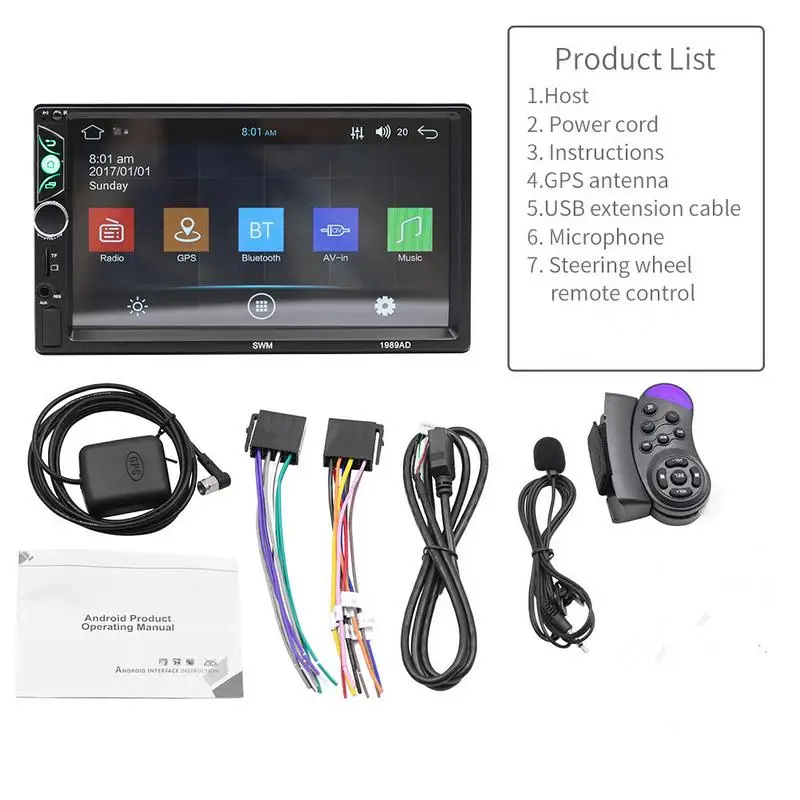 

7 Inch Android System High-Definition Car MP5 Player Bluetooth Support Double Spindle GPS Navigation Integrated Model 1989AD