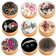 Junloupy деревянные тоннели деревянные ушные носилки пробки и тоннели двойные светящиеся серьги измерительные приборы пирсинг телесный alargador de orelha