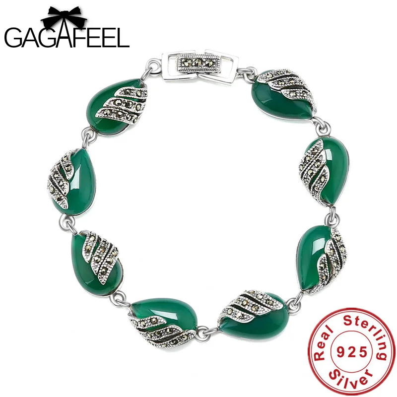 

Gagafeel Women Bracelets Synthetic Garnet Blue Corundum 925 Sterling Silver Natural Green Stone S925 Thai Silver Chain Bracelets