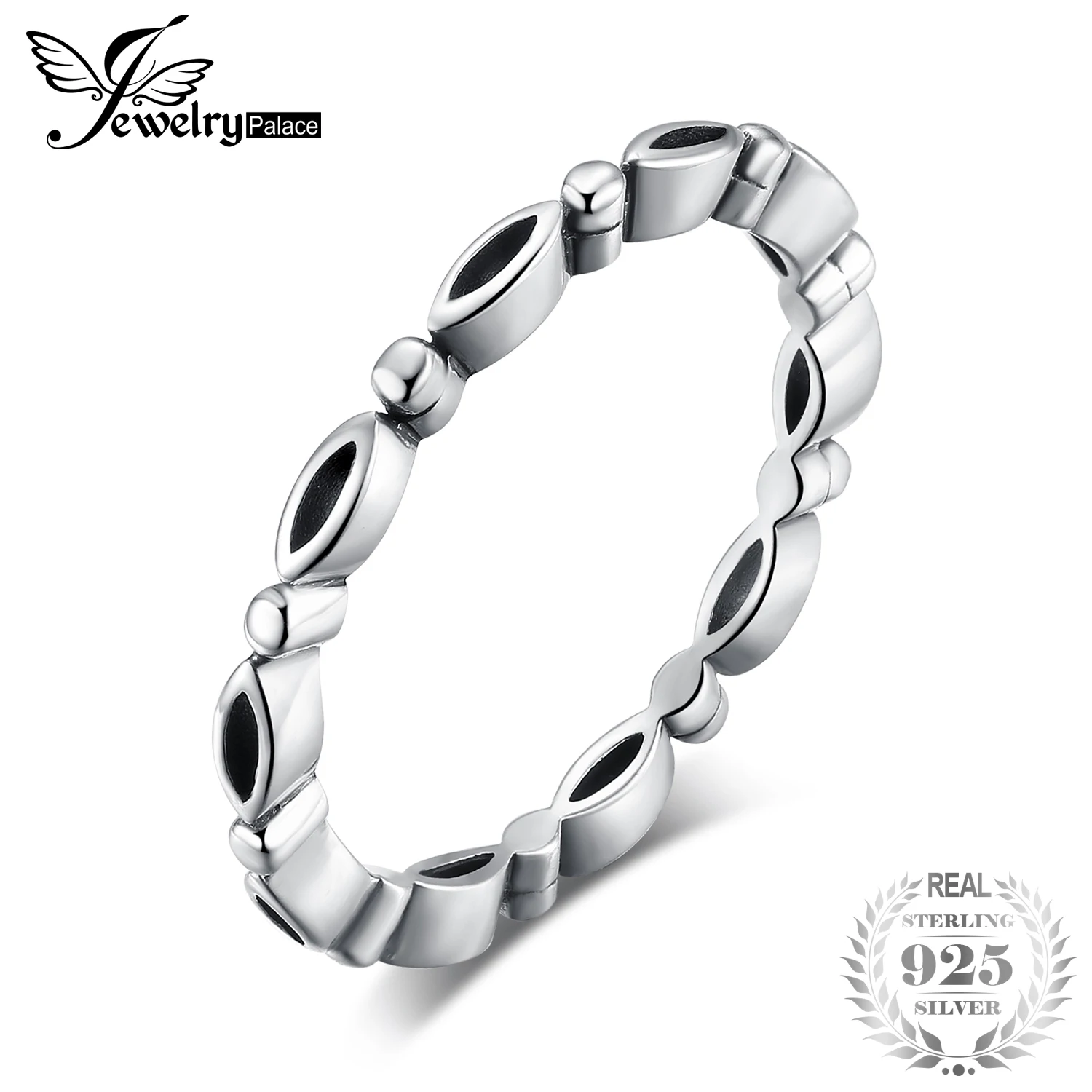 JewelryPalace Vintage Black Enamel Circle Stackable Ring 925 Sterling Silver Rings For Women New Best Jewelry Gift For Girls