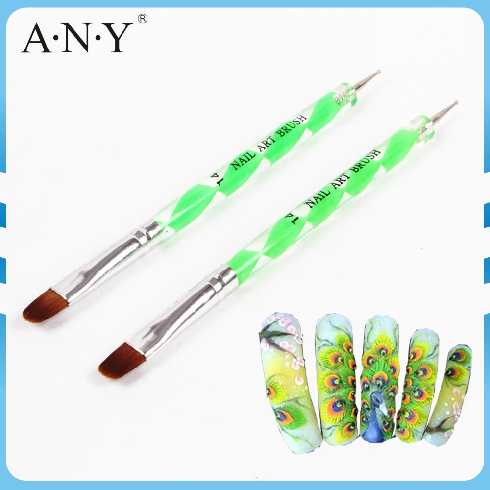 Free Shipping ANY Green Swirl Acrylic Handle Double Use Gel Nail Brush
