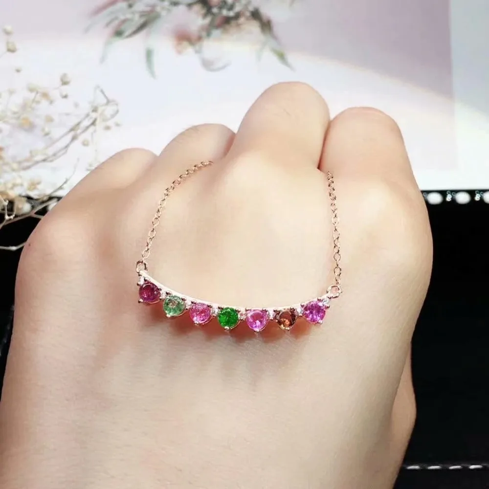 

SHILOVEM 925 sterling silver Natural tourmaline pendants classic fine Jewelry women wedding gift wholesale 3*3mm jcz0303863agx