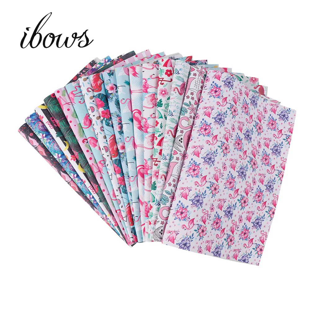 

22cm *30cm Flamingo Synthetic Leather Fabric Sheet Plants Summer Plants Printed PU Material DIY Hairbows Bags Sewing Materials