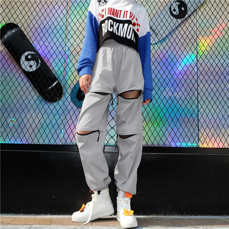 HOUZHOU 2019 Spring Autumn Zipper Cargo Pants Sweatpants High Waist Women Elastic Waist Solid Streetwear Hip Hop Loose Joggers HOUZHOU 2019 Spring Autumn Zipper Cargo Pants Sweatpants High Waist Women Elastic Waist Solid Streetwear Hip Hop Loose Joggers