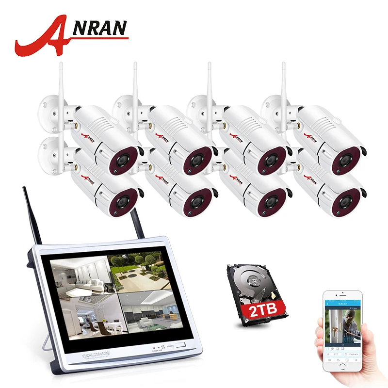 

ANRAN P2P 8CH WIFI NVR 12 Inch LCD Screen 36 IR Outdoor Waterproof Security 1.3MP 960P Wireless IP Camera System HDD Optional