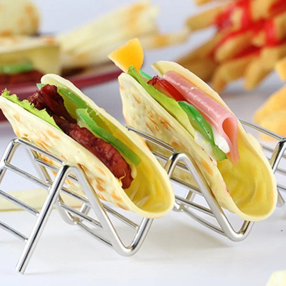 

Visual Touch Taco Holder Stainless Steel Taco Server Rack Dish Sandwiches Serving Plate Buffet 3/4 Slots Rustproof Rack Bracket