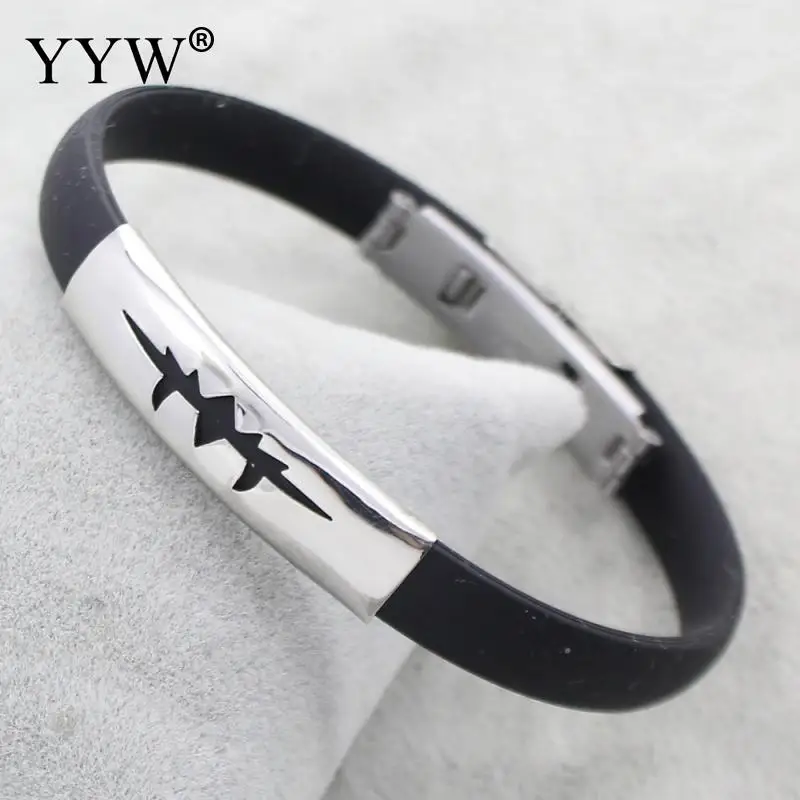 Горячая Распродажа силиконовые браслеты из нержавеющей стали для женщин и мужчин повседневные мужские ювелирные изделия аксессуары застежка черный резиновый браслет браслеты