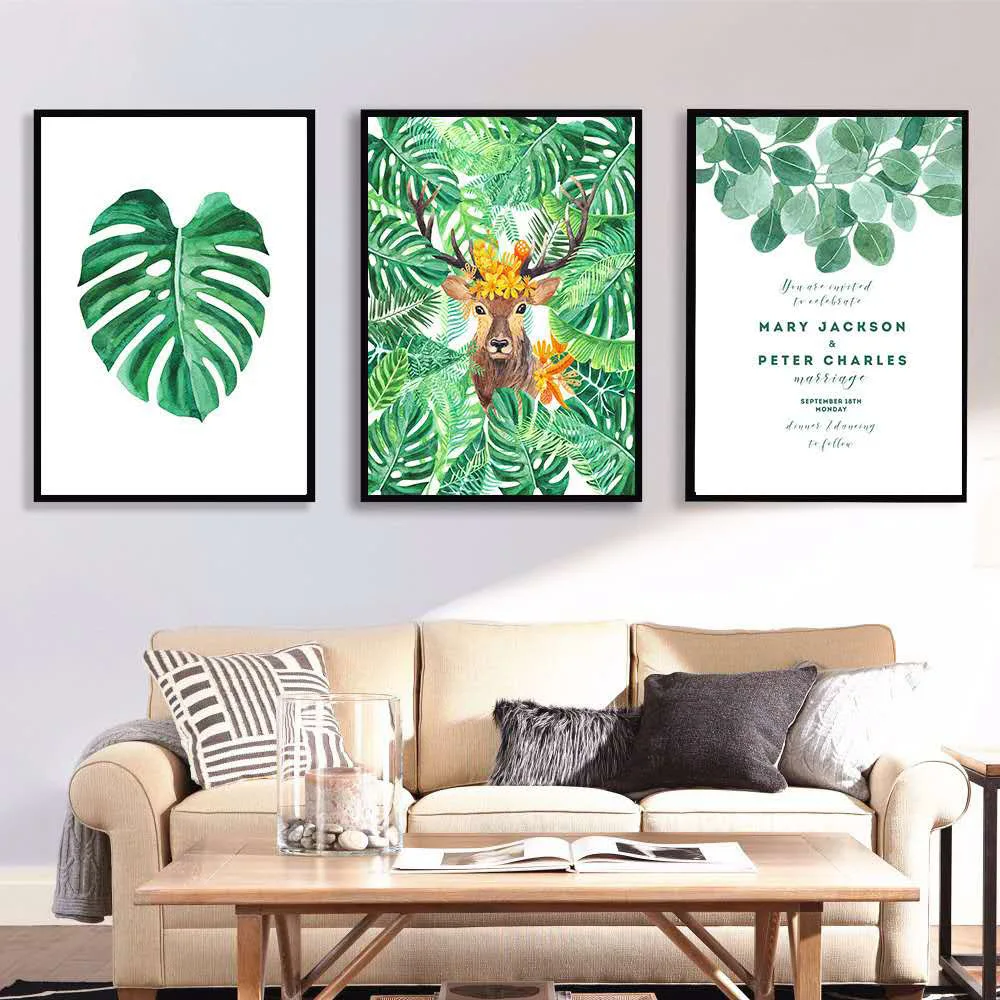 

Plants Poster Green Art Nordic Poster Canvas Painting Prints Plant Leaf Art Posters Prints Art Wall Picture Living Room Unframed
